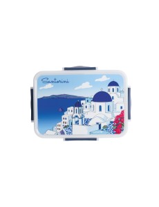 Santorini Design Lunch Box with Compartments & Cutlery