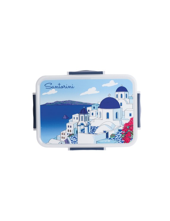 Santorini Design Lunch Box with Compartments & Cutlery