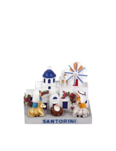 Santorini Christmas Nativity Scene with Windmill
