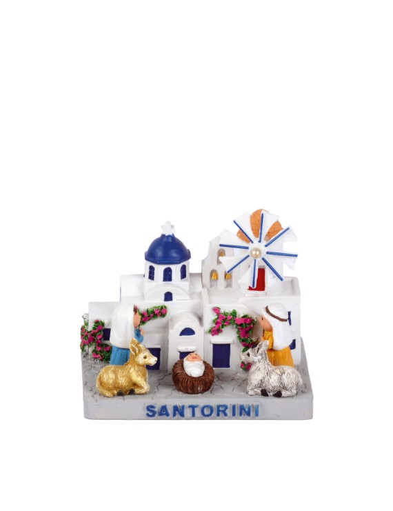 Santorini Christmas Nativity Scene with Windmill