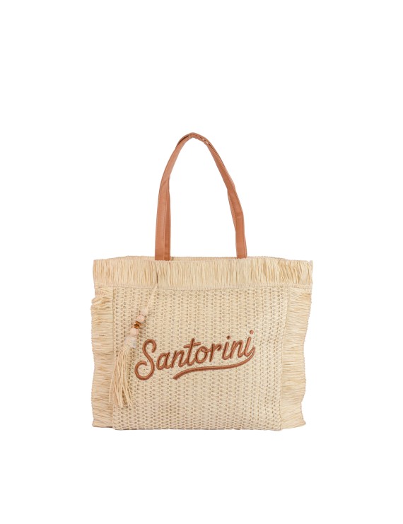 Handmade Santorini Straw Tote Bag with Fringe and Tassel – 2 Colors