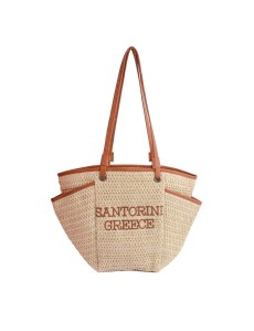 Handmade Santorini Greece Straw Shoulder Bag with Leather Straps