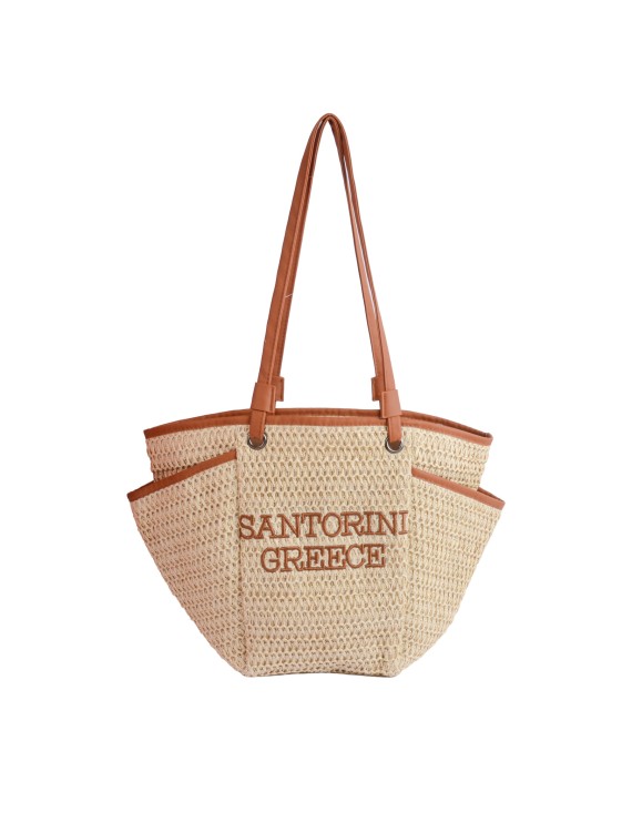Handmade Santorini Greece Straw Shoulder Bag with Leather Straps
