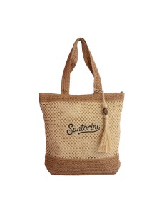 Handmade Santorini Two-Tone Straw Bag with Decorative Tassel