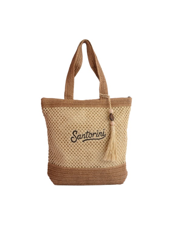 Handmade Santorini Two-Tone Straw Bag with Decorative Tassel