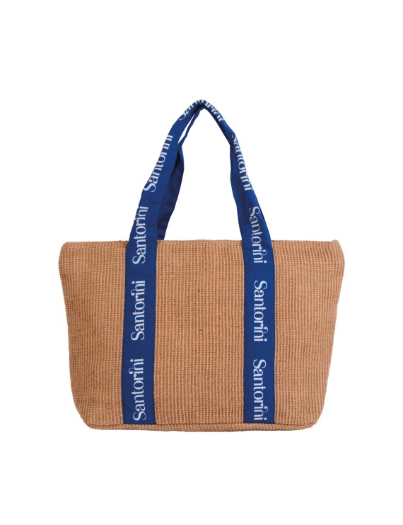  Handmade Santorini Straw Shoulder Tote Bag with Blue Straps 